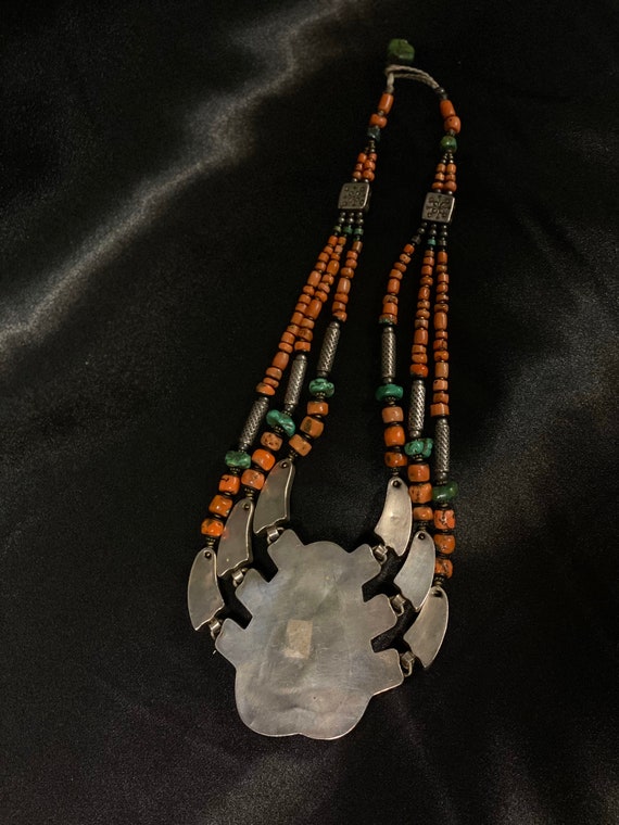 Tibetan silver necklace multi strand stone natura… - image 5