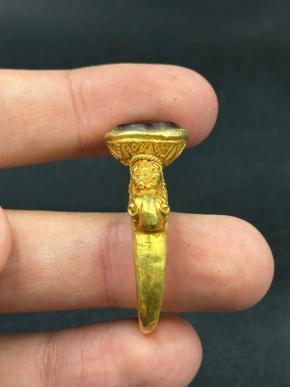 Gold 18k Rare indo-Greek ancient piece carnelian … - image 8