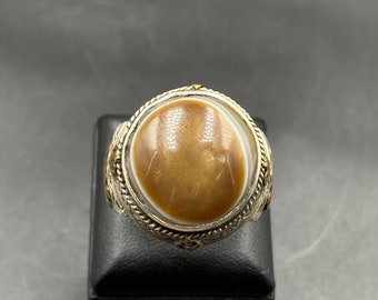 Beautiful Old Afghani Silver Ring With Suleimani Aqeeq Agate Statement Ring Size 10.5 US