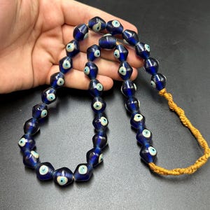 very old unique ancient blue eye beads  chevron African trade beads necklace beads
