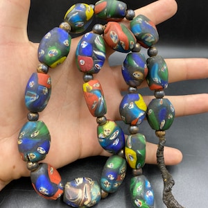 very old unique ancient chevron African trade beads necklace