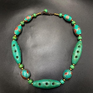 Old Unique tribal Pendant beads With Coral & turquoise inlaid beads Tibetan Natural Coral Beads With natural stone  Necklace