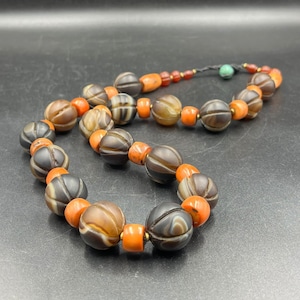 Wonderful Antique Old Suleimani Agate Beads Necklace With Old Tibetan Coral Beads