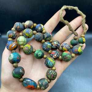 Unique old African glass beads wonderful color beads necklace