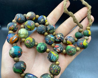 ヴィンテージ ベネチアン マルチカラー トレードビーズネックレス