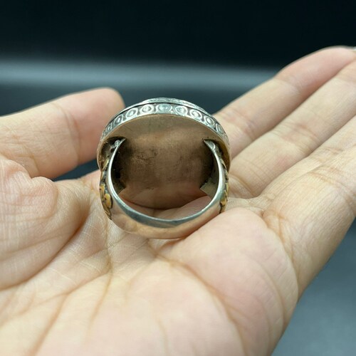 Beautiful Old Ancient Afghani Round Shape Yellow & Black Color Gabri Old Glass With Silver Gold shops Plated Handmade Ring,