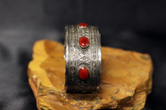 Vintage Bukhara Tribe Uzbekistan Silver Cuff Bracelet Handmade