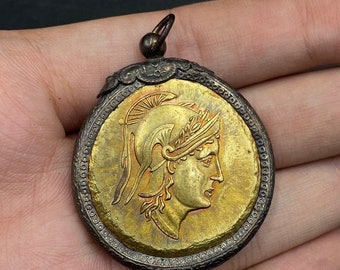 Very Beautiful antique Roman coin pendent gold plated top Quality collectible coin art deco bronze cover pendent Roman coin ancient