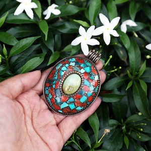 Tibetan Mix Natural Stone Pendant Turquoise Coral