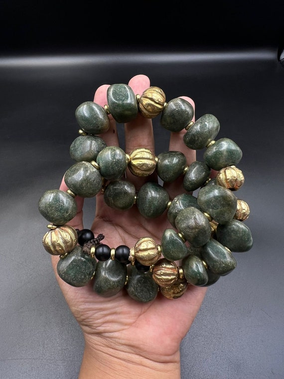 Beautiful Old Natural Jade Ball Necklace With Gol… - image 6