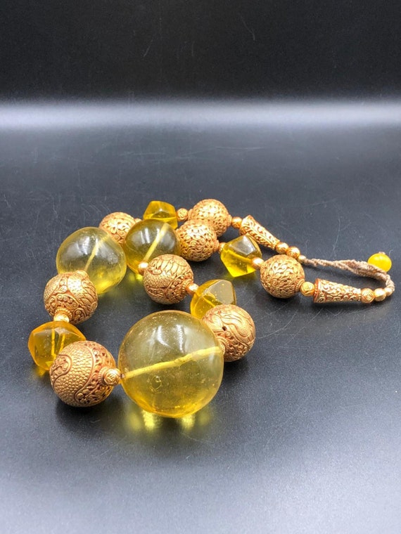 アクセサリー BRASS BEADS NECKLACE GOLD 50cm Yellow Quartz Necklace, Tibetan Handmade Brass Beads - Etsy