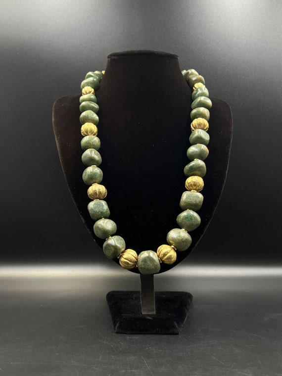 Beautiful Old Natural Jade Ball Necklace With Gol… - image 8