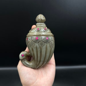 Wonderful Beautiful Antique Mughal Snuff Bottle Jade Stone with brass and red glass Embellished Antique Perfume Bottle indian jade