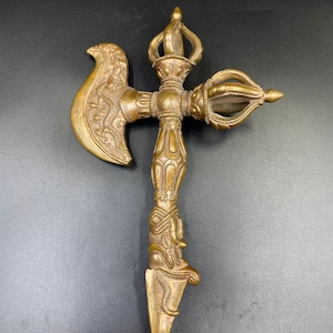 Old Ancient Tibetan Buddhist Double-Vajra Dragon Kartika Knife Axe