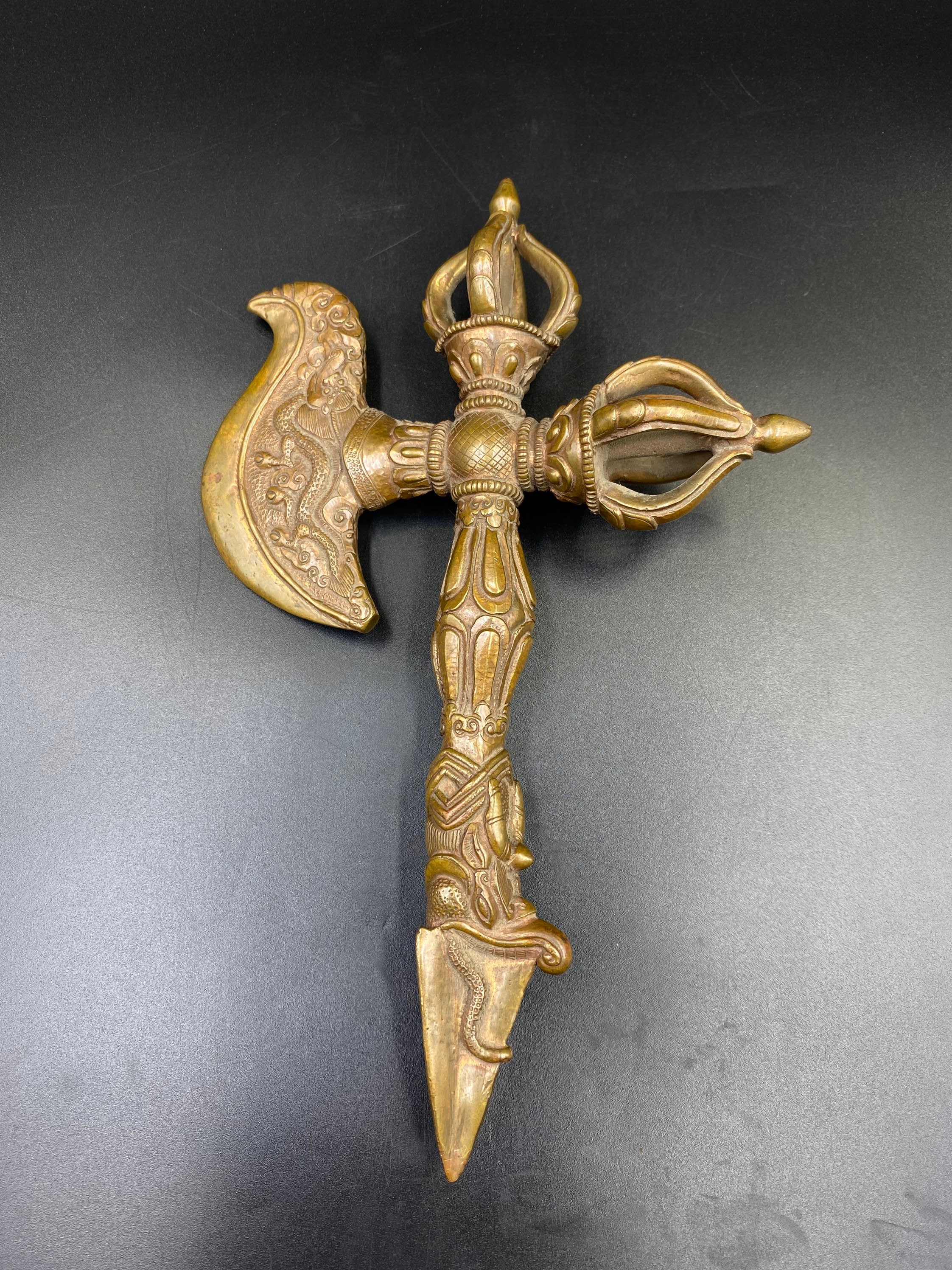 Old Ancient Tibetan Buddhist Double-vajra Dragon Kartika Knife Axe