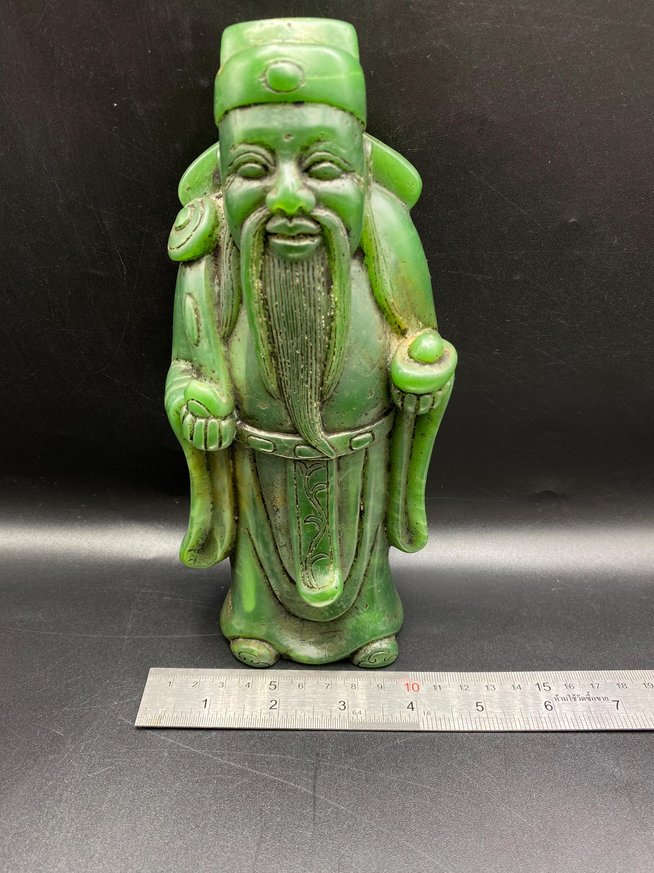 Old Chinese Green Jade Carving Kwan-yin Guna Yin Goddess Statue