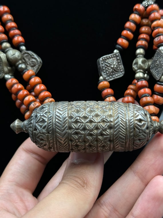 Antique Silver Bawsani filigree coral beads Neckl… - image 7