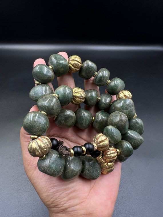 Beautiful Old Natural Jade Ball Necklace With Gol… - image 7