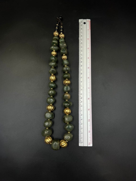 Beautiful Old Natural Jade Ball Necklace With Gol… - image 9