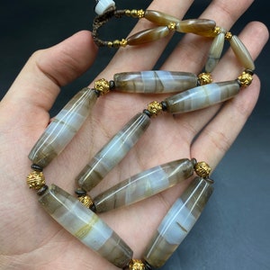 Amazing Rare Ancient Suleimani Aqeeq Agate Beads with small gold plated brass beads Necklace from afghanistan amazing old bead ancient beads
