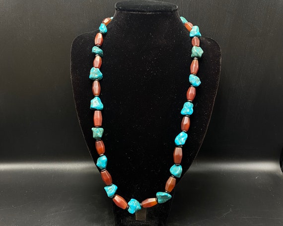 Beautiful Old Red agate necklace with natural blu… - image 1