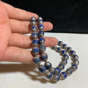 Tibetan Silver Natural Lapis Lazuli Gemstone Beads From Nepal 12 -13 mm and 50 piece