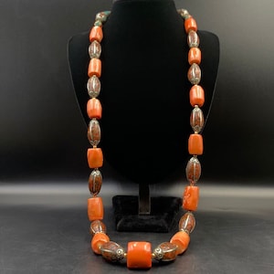 Most Beautiful Old long Natural Coral Beads Necklace With Turquoise silver From Tibet tibetan jewelry Tibetan coral Tibetan style