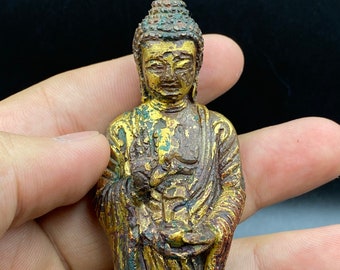 古いアンティークのモンゴルの青銅の金の輝く仏像 - Etsy 日本