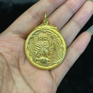 Very Beautiful Old Athena Owl  Greece Greek Attica Athens tetrachm coin jewellery pendent high quality museum Quality gold plated