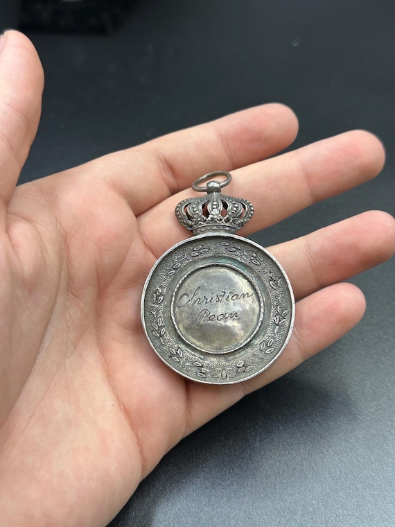 Old Victorian Solid Silver Agate Eye Bead Pendant… - image 3