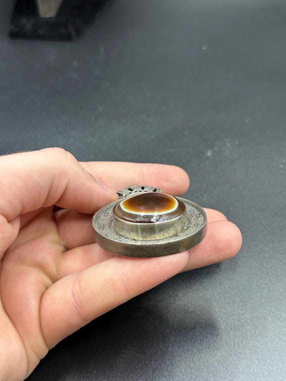 Old Victorian Solid Silver Agate Eye Bead Pendant… - image 6