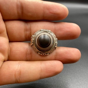Hermoso viejo ojo de cuentas Sulaimani anillo de plata de ágata de Afganistán