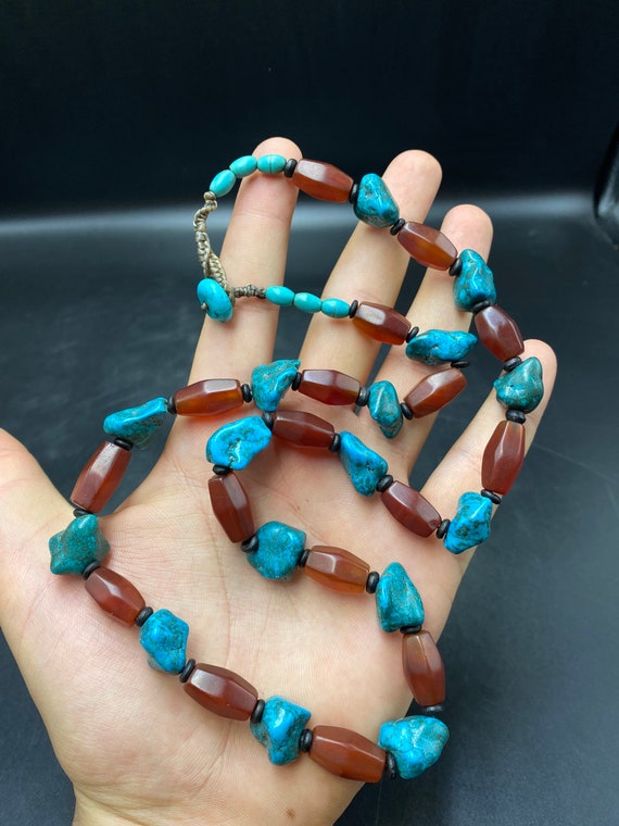 Beautiful Old Red agate necklace with natural blu… - image 2