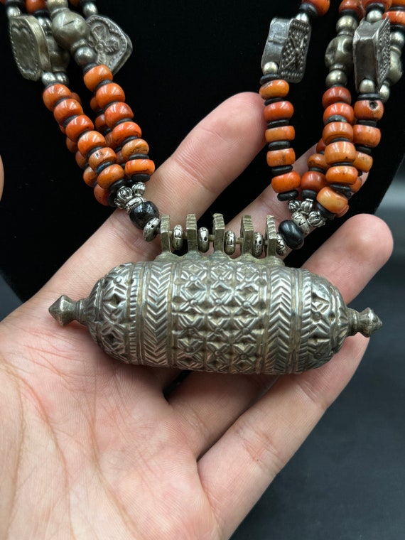 Antique Silver Bawsani filigree coral beads Neckl… - image 3