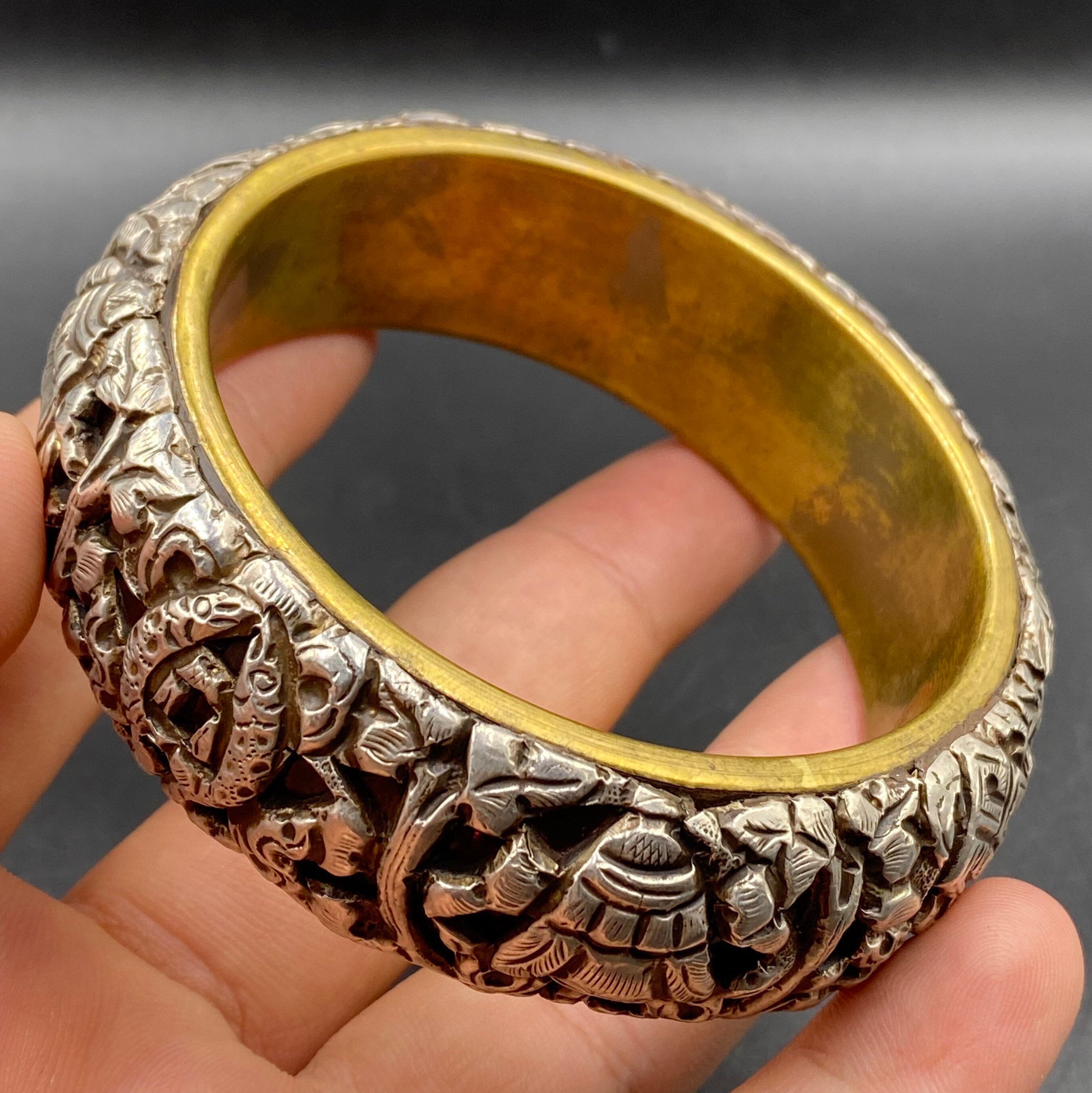 アクセサリー Tibet vintage- bangle Tibetan Bangle, Symbols Bracelet, Brass With Sterling Silver