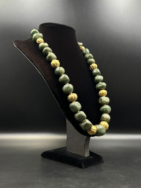 Beautiful Old Natural Jade Ball Necklace With Gol… - image 5