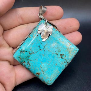 Beautiful Large Tibetan blue Turquoise With silver  Pendant Unisex Jewelry