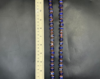 ヴィンテージアフリカ貿易ビーズ、模様入りブルーガラスビーズ - Etsy 日本