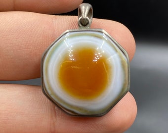 An Ancient Antique Suleimani Aqeeq Agate Eye Beads Silver Pendant Protecting From Evil Eye