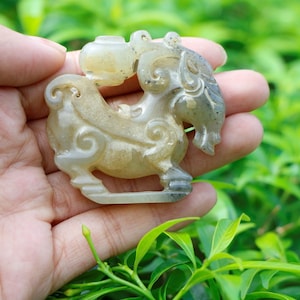 Antique Chinese ram natural Green jade Art Deco
