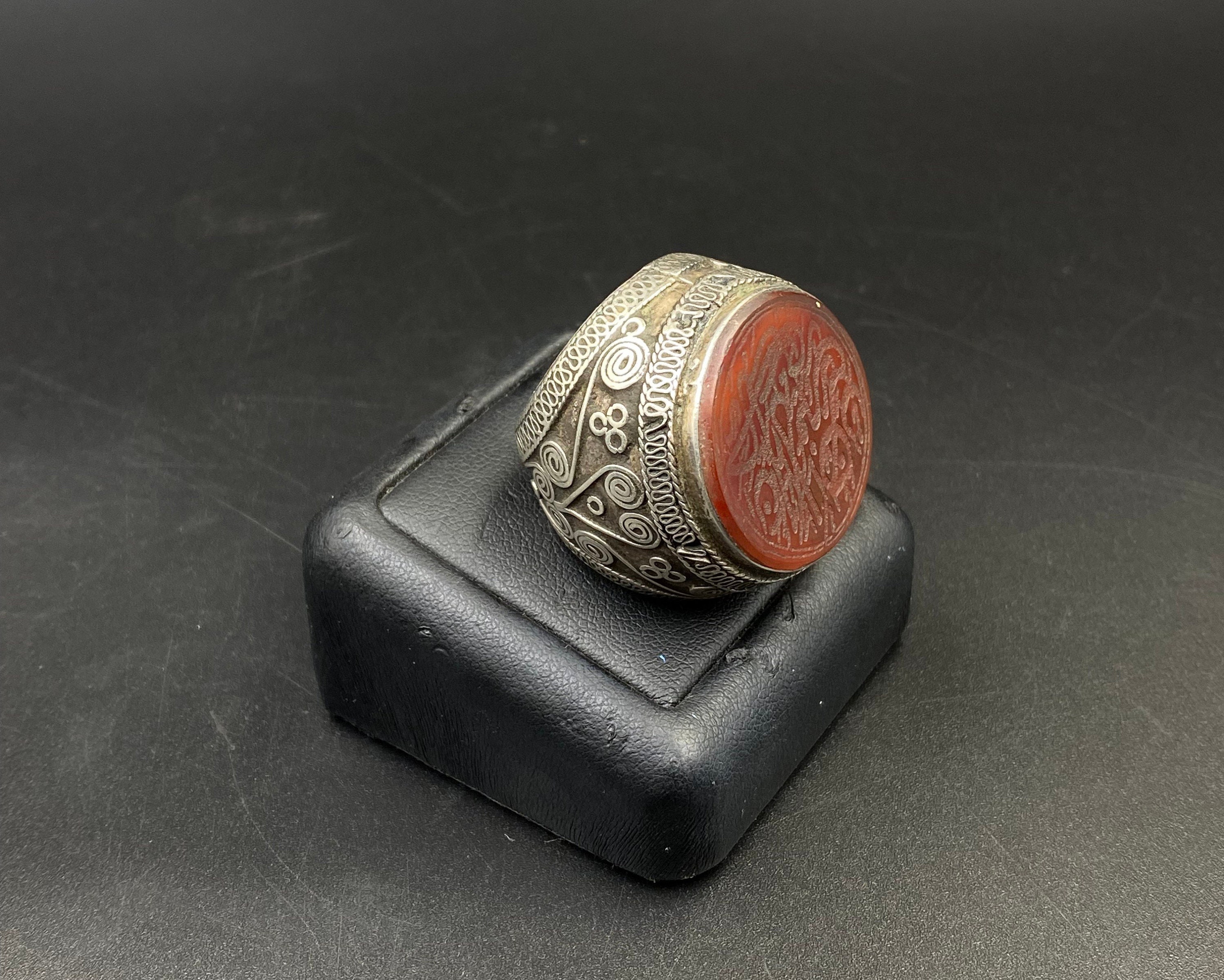 Old Beautiful Statement Afghani Islamic Writing Hand Craved on Carnelian Stone Silver Ring Etsy