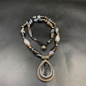 HistoricalRare! Very beautiful old Ancient Roman empire man figure silver agate pendent Sulaimani agate stone signet intaglio