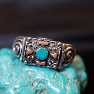 Tibetan vintage silver bracelet hand made with mix natural stone
