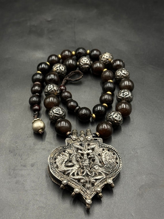 Amazing old indian silver pendent box agate beads… - image 8