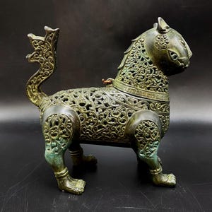 中国のアンティークブロンズ獣像、彫刻された鳥の頭 - Etsy 日本