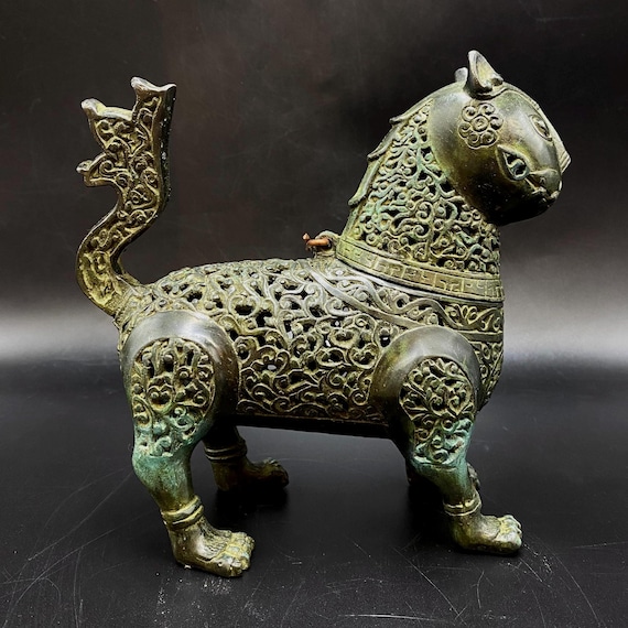 古銅の置物 Chinese Bronze Cat Incense Burner, Art Deco Animal Figure - Etsy