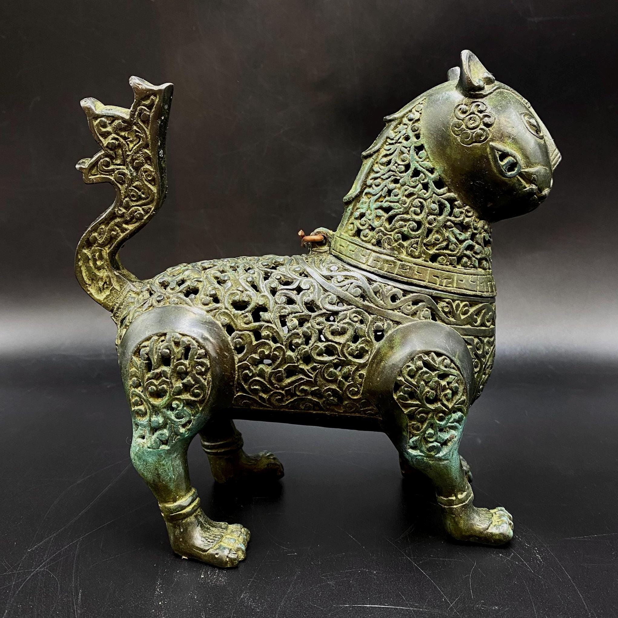 Chinese Bronze Cat Incense Burner, Art Deco Animal Figure - Etsy