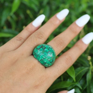 Tibetan Handmade Silver With Full Inlayed Malachite, Tibetan Symbol Ring