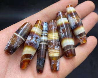 Ancient Suleimani Aqeeq Agate Beads, Patina Stone Intaglio Beads
