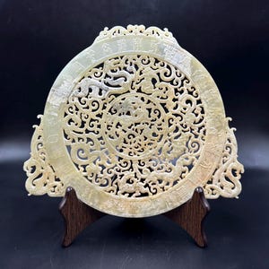 Maravillosamente tallado antiguo jade natural de la dinastía Ming de China tallado belleza par Fénix dragón gente flor escritura china decoración de arte de jade